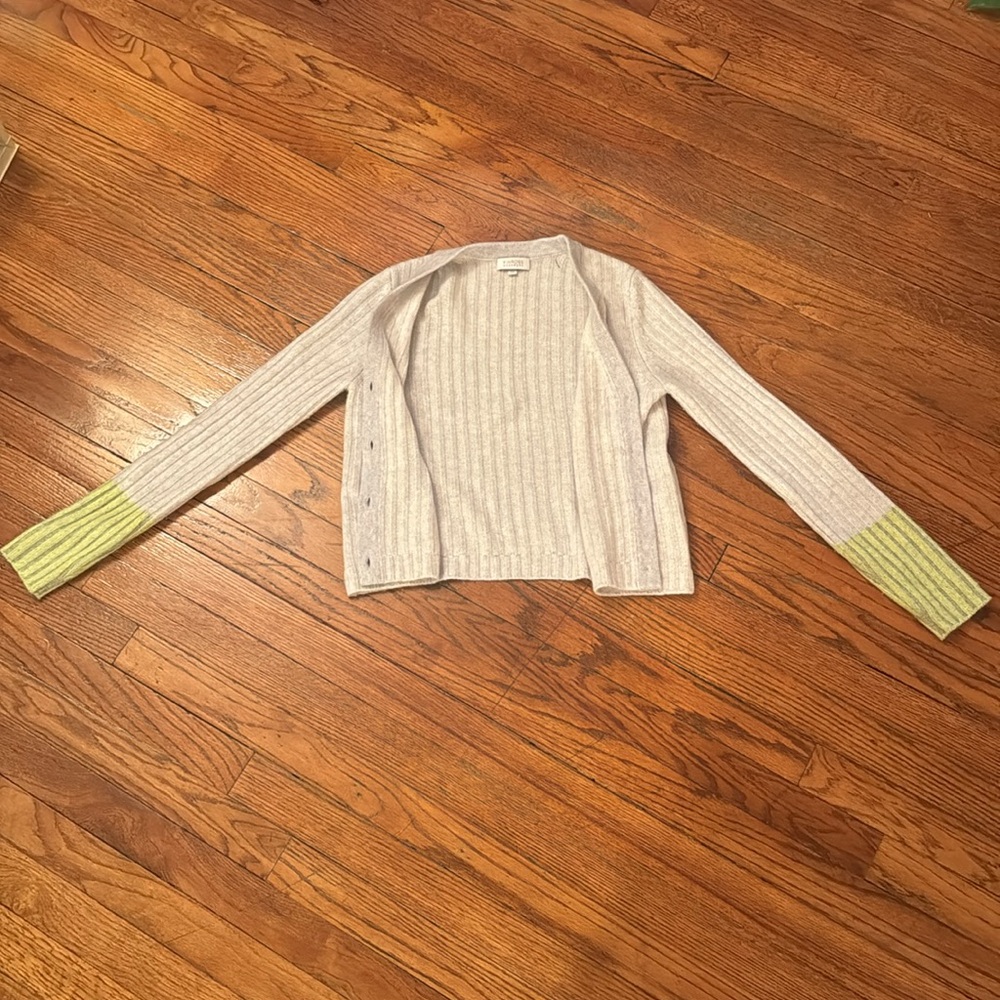 KINROSS Cashmere Cable Knit Color Block Cropped Cardigan - Picture 4 of 7